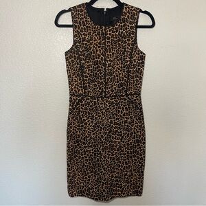 J. CREW | Cotton Cheetah Fitted Structured Lined Knee Length Zip Dress Size 0